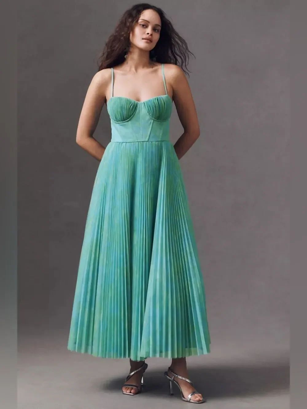 New Anthropologie Hutch Amara Corset Pleated Tulle Fit & Flare Midi Dress 10